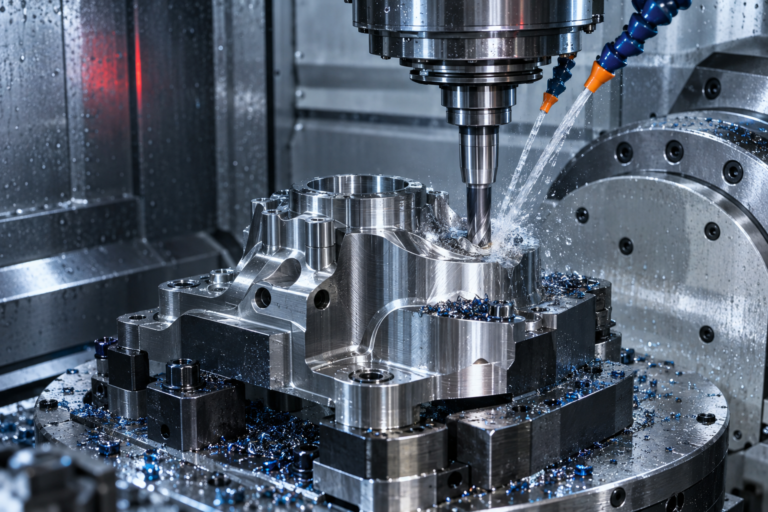 Centro de mecanizado CNC fresando pieza industrial